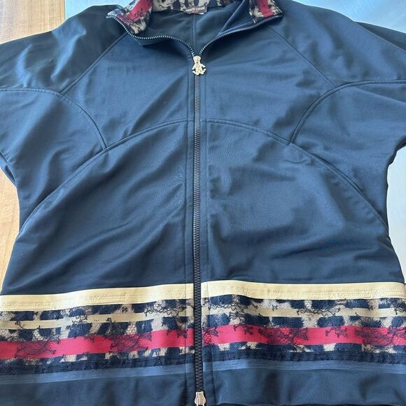 Roberto Cavalli, black red and gold zip up three-quarter sleeve jacket - Picture 8 of 17